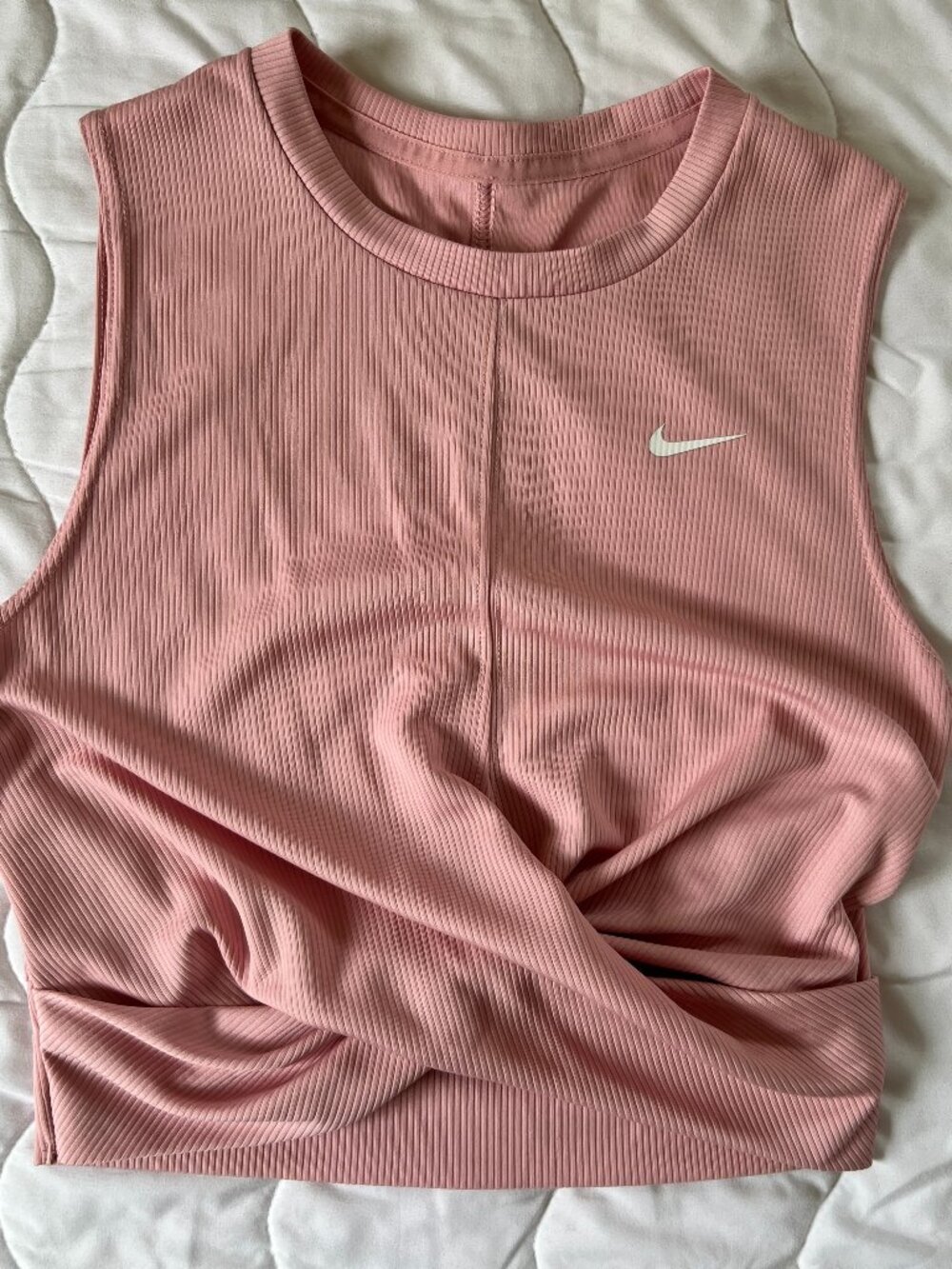 Nike Women Dri-FIT Ribbed Twist Crop Tank Top, Pink, Size S